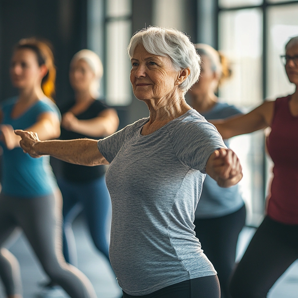 Група активних пенсіонерів під час заняття з інструктором