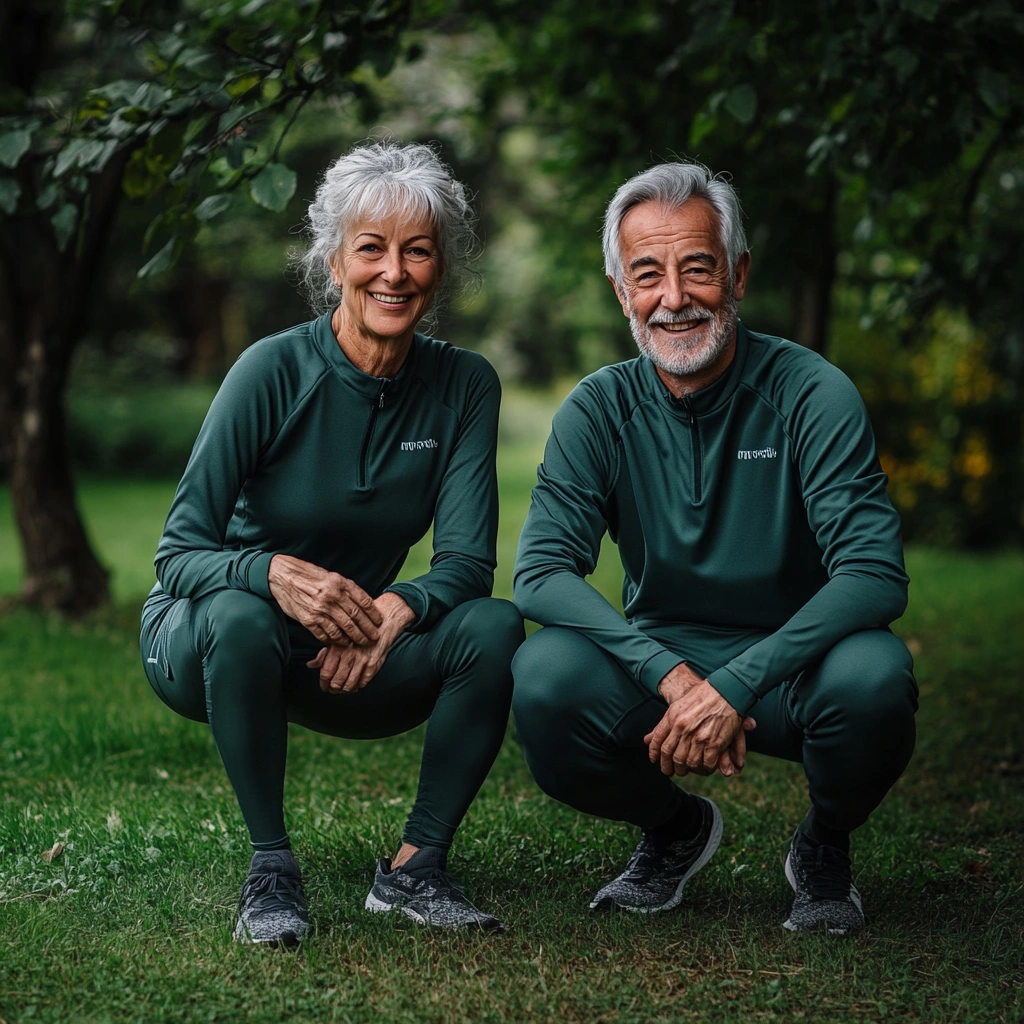 Щаслива пара пенсіонерів займається спортом